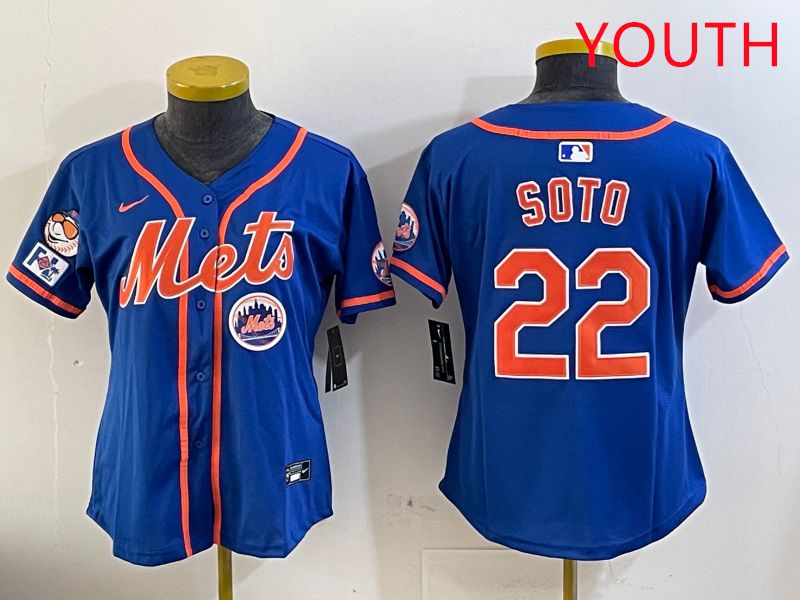 Youth New York Mets #22 Soto Blue Game Fashion 2025 Nike MLB Jersey style 5->youth mlb jersey->Youth Jersey